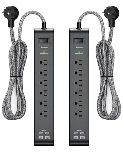 2 Pack Surge Protector Power Strip with 6 Outlets 2 USB Ports 5-Foot Long Heavy-Duty Braided Extension Cords Flat Plug 900 Joules 15A Circuit Breaker Wall Mount for Home Office ETL Listed