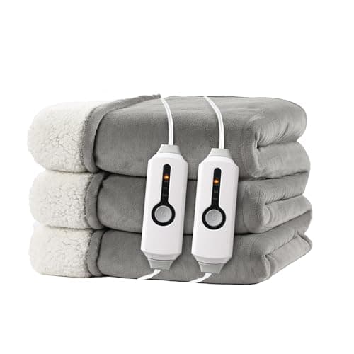 RALYSUN Electric Heated Blanket King Size 90"x100" - Dual-Sided with Microplush & Sherpa Fabric, 4 Heat Settings & 10 Hours Auto Off, Machine Washable - Light Gray
