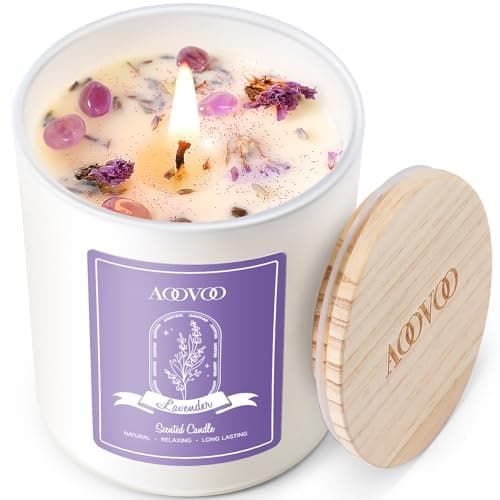 AOOVOO Lavender Scented Candles for Women - Aromatherapy Candle with Crystals Inside, 10oz Soy Candles for Home Scented, Birthday Gifts Candle for Women Mom