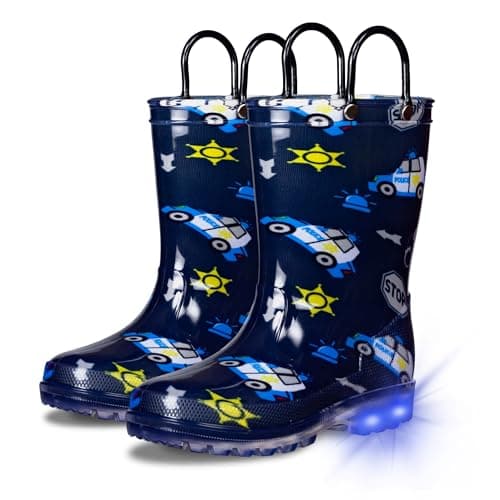GAWBAW Toddler Rain Boots Kids With Glitter Light up Rain Boots With Easy-on Handles Waterproof For Boys and Girls