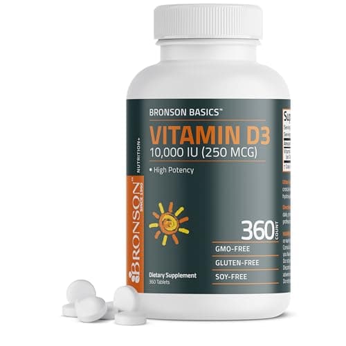 Bronson Vitamin D3 10,000iu (250mcg) 1 Year Supply for Healthy Muscle Function and Immune Support, Non-GMO, 360 Tablets