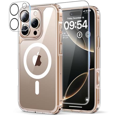 TAURI 5 in 1 for iPhone 16 Pro Case, Compatible with MagSafe [Not-Yellowing] with 2X Screen Protector + 2X Camera Lens Protector, Military-Grade Protection, Magnetic Case for iPhone 16 Pro 6.3", Clear