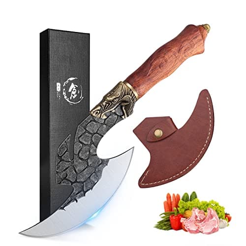 ROCOCO Viking Cleaver Knife Butcher Meat Cutting Boning Knife Hand Forged Chinese Kitchen Axe with Sheath Home Outdoor BBQ Camping Chirstmas Birthday Chirstmas Mother Father Gift Men