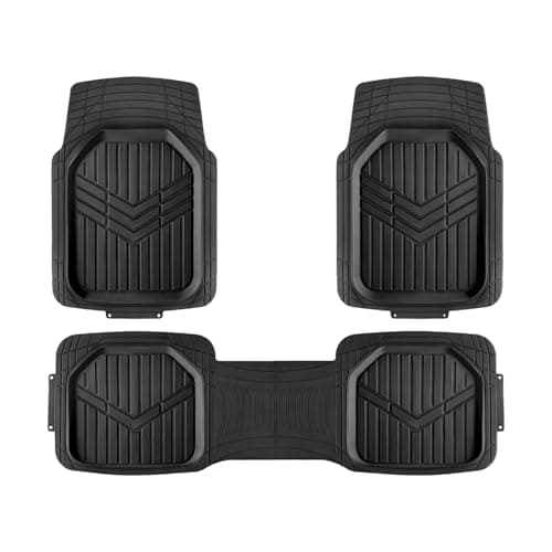 Amazon Basics 3-Piece All-Weather Heavy Duty, Full Set PVC Floor Mats for Universal Fit in Cars, SUVs, and Trucks, Black, Trim to Customize
