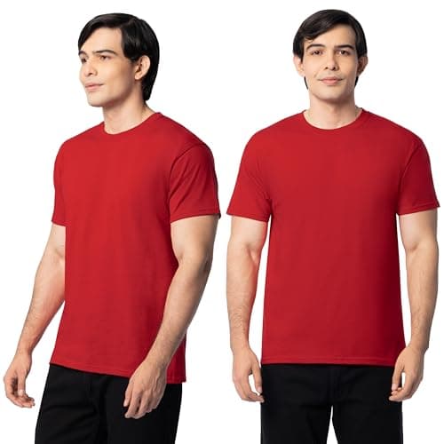 Fruit Of The Loom Mens Eversoft Cotton Shirts, Breathable & Moisture Wicking With Odor Control, Sizes S-4x, Crew - 2 Pack - True Red, X-Large US