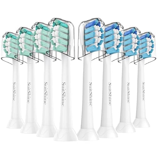 SuitShine Replacement Toothbrush Heads Compatible with Philips Sonicare and More Click-on Handles 8 Pack White