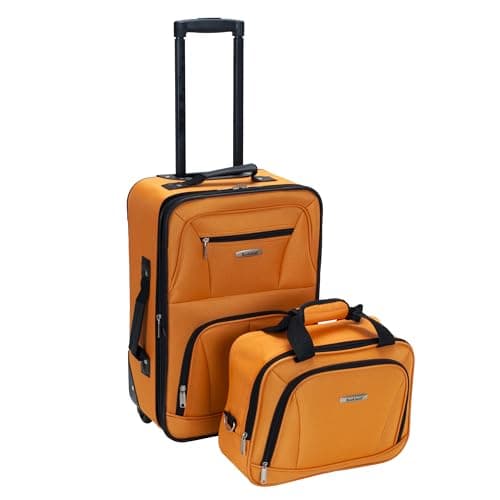 Rockland Fashion Softside Upright Luggage Set,Expandable, Orange, 2-Piece (14/19)