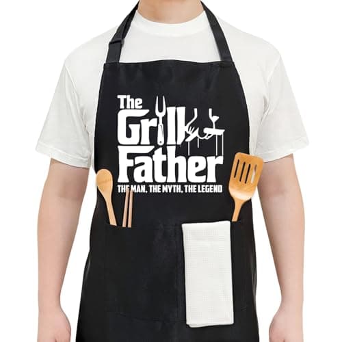 Funny BBQ Aprons for Men Husband Dad Grangpa Black Chefs Apron with Adjustable Neck Strap for Baking Cooking Grilling Gifts for Father's Day Birthday Valentine's Day Anniversary Men Women - YT0371