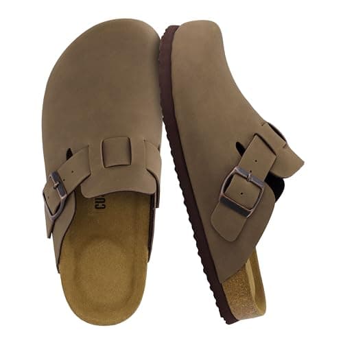CUSHIONAIRE Hana Womens Clogs | Comfortable Vegan Suede Clogs for Women | Slip On Potato Shoes with Cork Footbed & Arch Support| BROWN 9