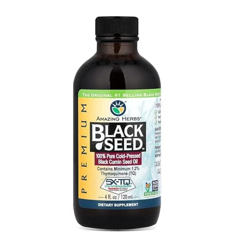 Amazing Herbs Premium Black Seed Oil - Cold Pressed Nigella Sativa Aids in Digestive Health, Immune Support, Brain Function, Joint Mobility, Gluten Free, Non GMO - 4 Fl Oz