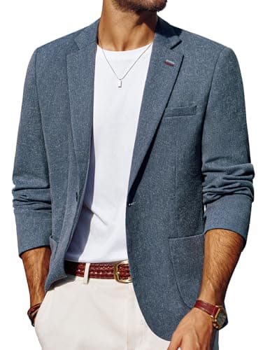 Mens Casual Blazer Lightweight One Button Suit Jacket Slim Fit Sport Coats Denim Blue