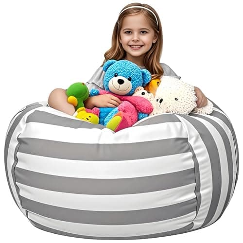 Stuffed Toy Storage Bean Bag Chairs for Kids Extra Large 38’’Bean Bag(No Filler) Washable Premium Cotton Canvas Organizer for Kids, Teens,and Adults for Plush Toys or Textiles–Durable Beanbag Chair