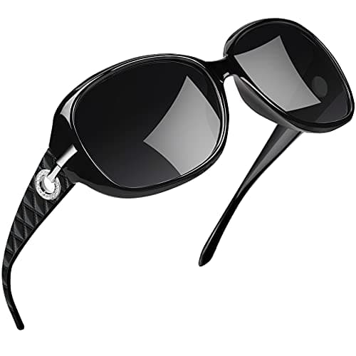 Joopin Big Sunglasses for Women Trendy Rectangle Black Shades Ladies Large Sun Glasses Polarized UV Protection Rhinestone Dark Sunnies