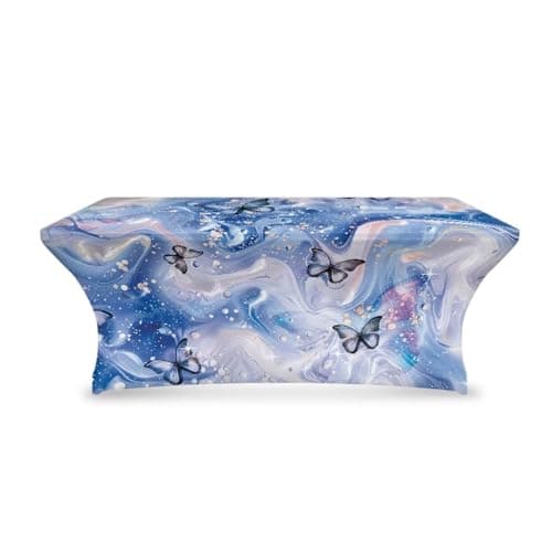 Goronwyfloyd Marble Tie Dye and Butterfly Table Covers Fitted Tableclothes for Rectangle Tables, Elastic Table Protector, Stretch Wrinkle Free Tablecloth for Party, Wedding, Banquet