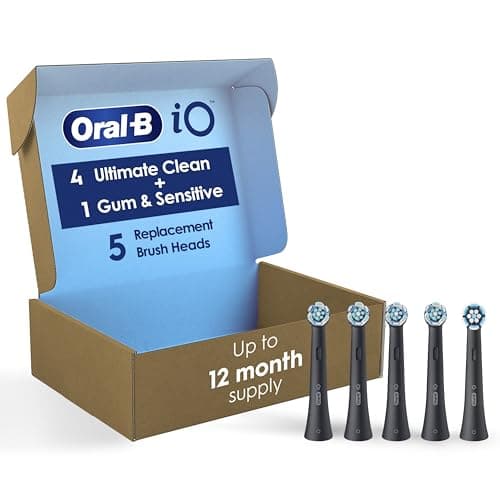 Oral-B iO Ultimate Clean Replacement Brush Heads, 5 Count, 4 Ultimate Clean + 1 Gum & Sensitive Black