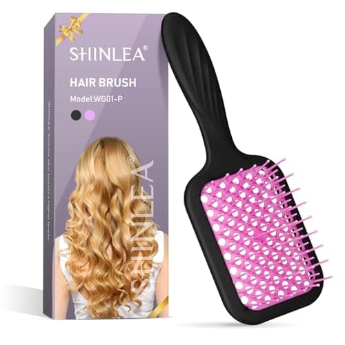 SHINLEA Vented Detangling Brush for Curly Thick Hair, Wave-Shaped Bristles for Scalp Massage, Anti-Tangle Hairbrush for Women, Men and Teens, Purple