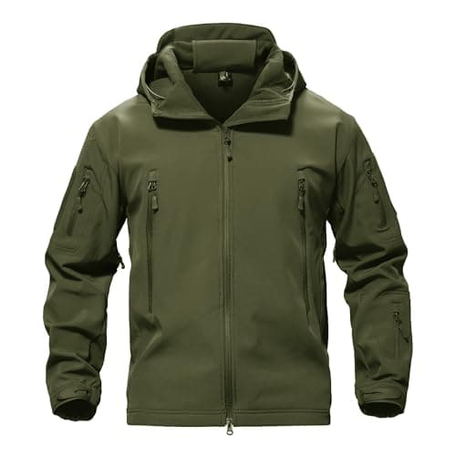 TACVASEN Men Winter Windproof Snowboard Softshell Parka Jacket Tactical Hoodie Fleece Hunting Pockets Ski Coats Hunting Army Green XL