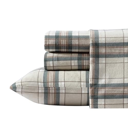 Eddie Bauer - Flannel Sheets Full Size, Anti-Pilling & Wrinkle Resistant Cotton, Touchably Soft for All-Season Comfort - Bed Sheets with Matching Pillowcases & Fitted Sheet (Edgewood Plaid Green)