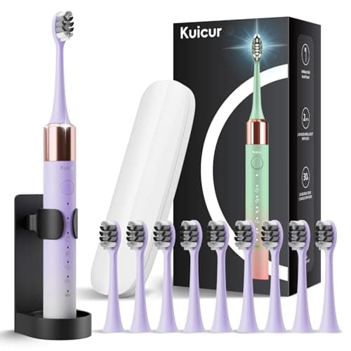 Kuicur Sonic Electric Toothbrush for Adults & Kids, Rechargeable Electric Toothbrush with 10 Brush Heads & Travel Case, Teeth Whitening, Holder, Charge for 120 Days - Purple