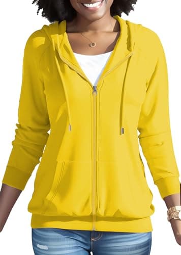Nimsruc Zip Up Hoodies For Women Long Sleeve Casual Oversized Sweatshirts Cute Fall Hoodie With Pockets Brilliant Yellow XXL
