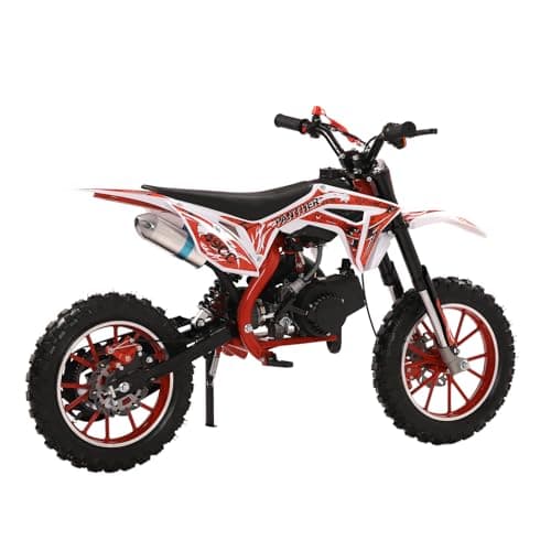 Honrane 49cc Kids Dirt Bike, 2-Stroke Gas Power Motocross, Off Road Motorcycle, Mini Dirt Bike for Kids, Pocket Motorbike with Front Rear Disc Brakes, Racing Max Speed 40KM/H (Red)