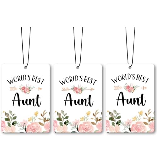 Dimurela Aunt Auntie Gifts Car Air Freshener Accessories 3pcs,World's Best Gifts for Aunt Christmas, Pink Flower Rustic Hanging Scent Lavender Fragrance Card for Women Closet Bathroom Home Decor