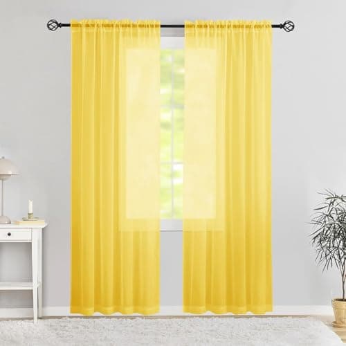 Karseteli Semi Voile Sheer Curtains 84 Inches Long 2 Panels Rod Pocket Window Treatment for Living Room Bedroom Dining Room(Yellow 42" W x 84" L)