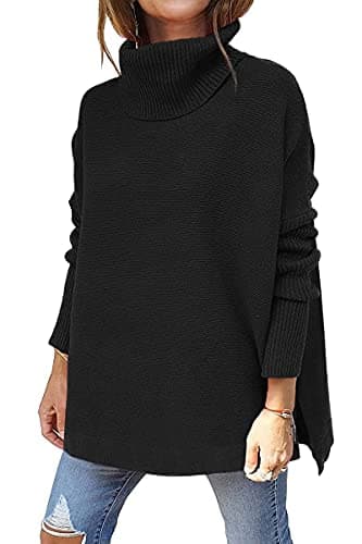 LILLUSORY Oversized Turtleneck Pullover Sweaters Womens 2024 Long Tunic Sweater Winter Trendy Casual Poncho Cowl Neck Cute Tops Dress Fall Fashion Clothes Outfits Clothing Black