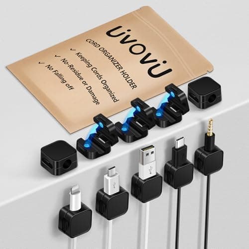 UivoviU 10 Pack Cord Organizer Magnetic Clips for Nightstand Under Desk Strong Adhesive Cable Management Wire Office Supplies Workspace Accessories Phone -Black