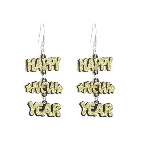 Colorful Happy New Year Dangle Earrings Shining 2026 Letter Star Shape New Year Resin Earrings for Women Jewelry(B)