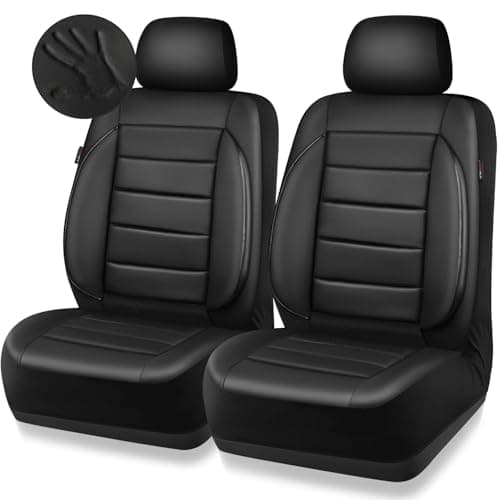 CAR PASS Leather Car Seat Covers Front Seats Only, 3D Foam Support Car Seat Covers, Universal fit for Trucks Vans SUVs Sedans Automotive Comfortable, Airbag Compatible 2 Pieces Front Solid Black