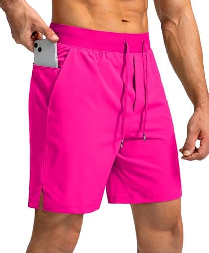 Men's Running Shorts with Zipper Pockets 7 Inch Lightweight Quick Dry Gym Athletic Workout Shorts for Men (Hot Pink, XL)