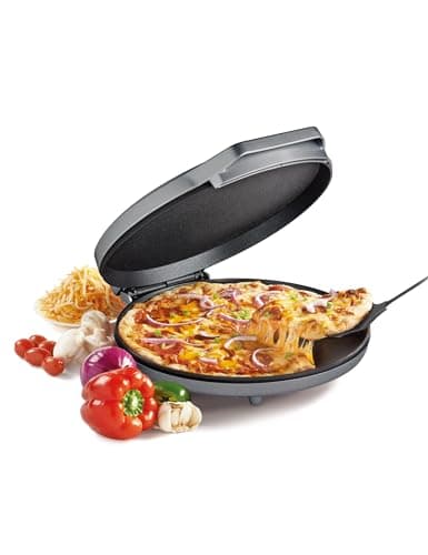Betty Crocker Pizza Maker Plus, 12" Indoor Electric Grill, Nonstick Griddle Pan for Pizzas, Quesadillas, Tortillas, Nachos and more, 12" Electric Griddle for Delicious Meals and Snacks, Silver