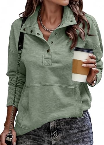 SHEWIN Oversized Sweatshirt for Women Loose Fit Casual V Neck Pullover Sweatshirts Lightweight Fall Long Sleeve Tops for Women 2025,US 16-18(XL),Green