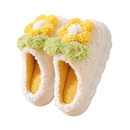 WYIKE Women's Slippers Adult Warm Plush Slippers Flowers Slippers Indoor Non-slip Home Thick Bottom Slippers Winter Warm Men's Cotton Slippers