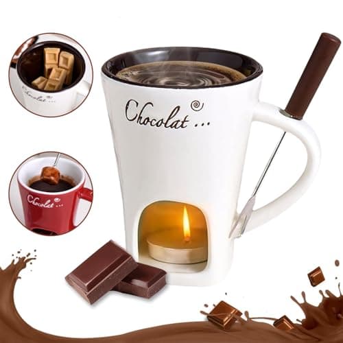 Chocolate Fondue Mugs Contain Fondue Bliss Cup & Forks, Chocolate Melting Cup, Mini Chocolate Fondue Set Without Tealights, Fondue Cups With Forks For Date Night Birthday Wedding Gifts (White)