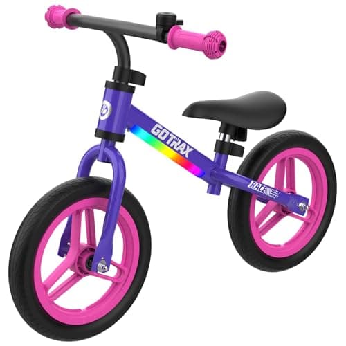 Gotrax KS12 Balance Bike, 12" Toddlers Push Bike with LED Light, Adjustable Seat & Handlebar, Flat-Free Tires & Easy Assembly Kids Bicycle, Lightweight & No Pedal, Gift for Boys Girls, Purple