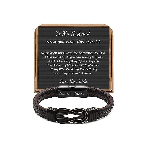 JoycuFF Anniversary Christmas Birthday Gifts for Husband Him Men, Husband Christmas Unique Gifts, Valentines Fathers Day Ideas Gifts for Husband from Wife Leather Knot Bracelet for Men