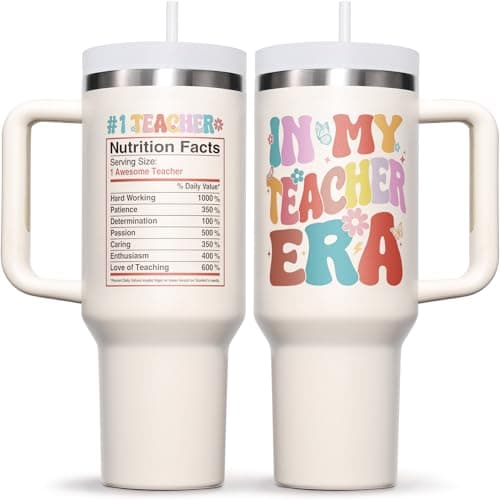 Fimibuke Christmas Gifts for Teacher from Students - 40 OZ Tumbler Teacher Gifts for Teacher Appreciation - In My Teacher Era Insulated Cup with Handle Funny Thanksgiving Birthday Gifts for Teachers