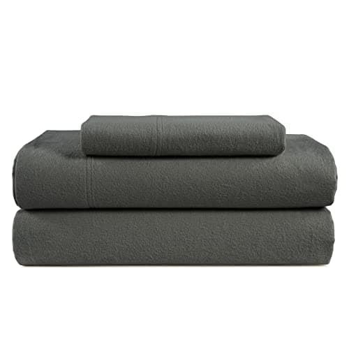 LANE LINEN 100% Cotton Flannel Sheets Set Twin Size - Brushed for Extra Softness - Lightweight & Durable Cotton Twin Flannel Sheet Set - Warm & Cozy Cotton Sheets with 15" Deep Pocket - Charcoal