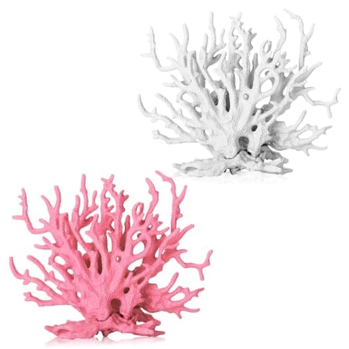 TkoYuHm 2 Pack Artificial Coral Reef Decor for Aquarium Pink and White Fish Tank Decorations for Landscaping Cute Plastic Ornaments for Terrarium