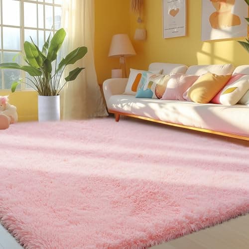 Pink Fluffy Area Rugs 4x6: Fluffy Furry Area Rugs for Bedroom- Ultra Soft Fuzzy Pink Rugs- High Pile Plush Rugs for Bedroom, Nursery Kids Room, 4x6