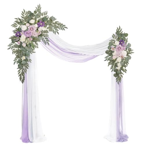 Muhanjia Artificial Arch Flowers Kit(Pack of 4),2Pcs Artificial Flower Arch Decor, 2Pcs Drapes, Ceremony and Reception Background Rose Decoration, Light Purple Flora Outdoor Party Decor