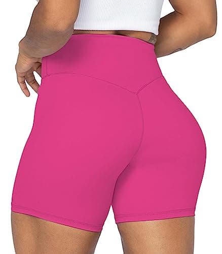 Sunzel Women's Biker Shorts in High Waist Tummy Control with No Front Seam 5" Hot Pink Large