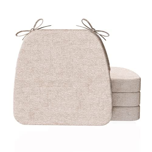 AAAAAcessories D-Shaped Chair Cushions, 2" Thick Dining Chair Pads with Ties and Removable, Machine-Washable Cover, 17" x 16", Set of 4, Oatmeal Beige