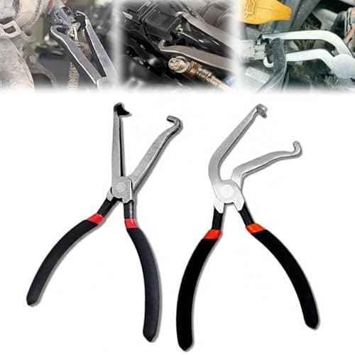 2Pcs Electrical Disconnect Pliers,Electrical Connector Pliers for Cars,Fuel Line Petrol Clip Pipe Pliers, Automotive Hose Disconnect Tools, for Push Tab Style Plugs (1*Red60°+1*Red straight)