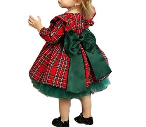 Toddler Baby Girl Christmas Dress Buffalo Plaid Tulle Tutu Skrit Princess Dress Xmas Clothes Outfit for Kids 1-7T