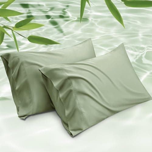 Bedsure Cooling Pillow Cases Queen Size Set of 2, Rayon Derived from Bamboo Cooling Pillowcase for Hot Sleepers, Soft & Silky Pillow Covers with Envelope Closure, Sage Green, Gifts, 20x30 Inches