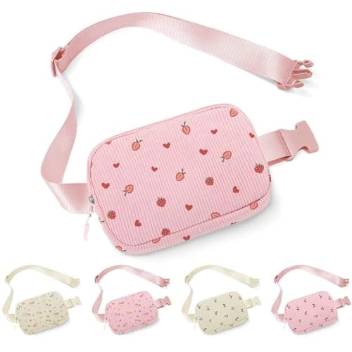 YOOLIFE Strawberry Fanny Pack for Girls - Purse for Teen Girls Kids Belt Bag Crossbody Bag Fashion Waist Pack, 4 5 6 7 8 9 10 11 12 Year Old Girl Gifts (Pink)