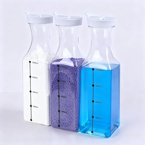 Laundry Detergent Dispenser Set with 3 Reusable Refillable Bottles, Pouring Spoon & Custom Labels – Aesthetic Laundry Organizer for a Calm, Stylish and Functional Everyday Routine